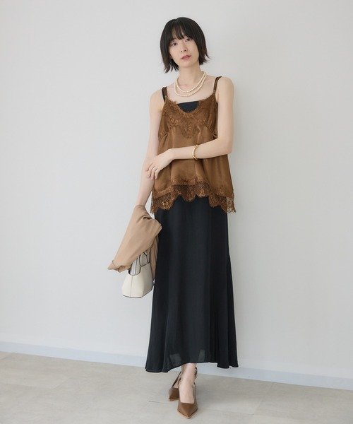 Paradise Picnic（パラダイスピクニック）の「Dignite Collier サテンレースキャミ（キャミソール・レディース・ベージュ/ブラック/ブラウン・FREE）」の14枚目の写真