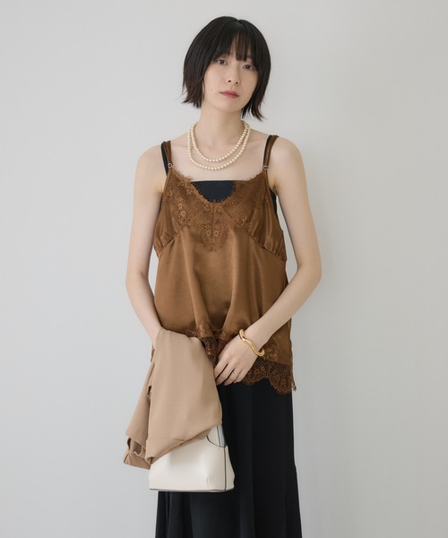 Paradise Picnic（パラダイスピクニック）の「Dignite Collier サテンレースキャミ（キャミソール・レディース・ベージュ/ブラック/ブラウン・FREE）」の15枚目の写真