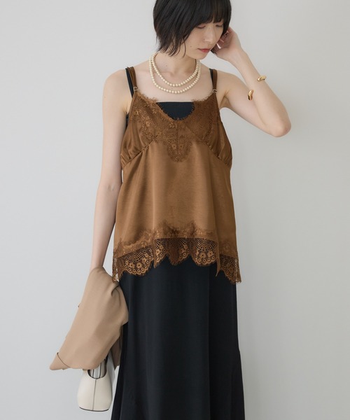 Paradise Picnic（パラダイスピクニック）の「Dignite Collier サテンレースキャミ（キャミソール・レディース・ベージュ/ブラック/ブラウン・FREE）」の16枚目の写真