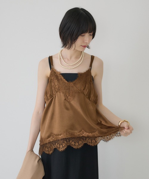 Paradise Picnic（パラダイスピクニック）の「Dignite Collier サテンレースキャミ（キャミソール・レディース・ベージュ/ブラック/ブラウン・FREE）」の17枚目の写真