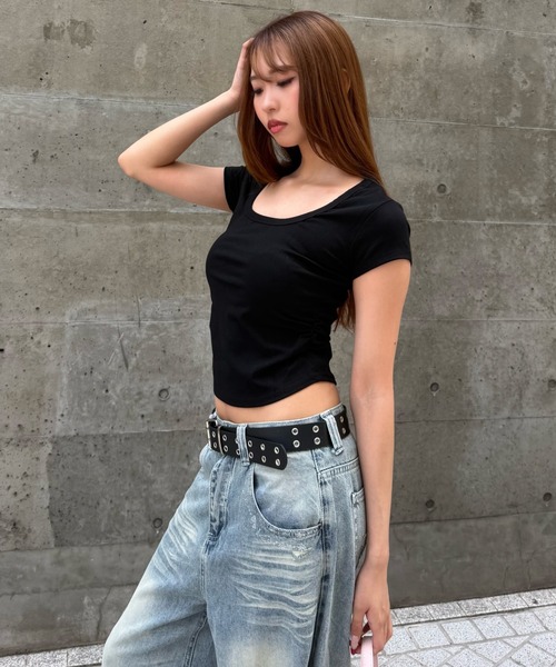 mindseeker girls(マインドシーカーガールズ)の「Side Gathered Cropped T-shirt / サイドギャザークロップドTシャツ(Tシャツ/カットソー・レディース・グレー/ホワイト/ブラック・FREE)」の9枚目の写真
