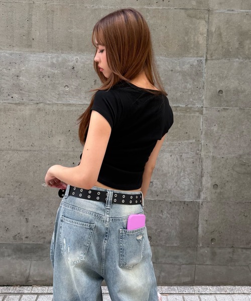 mindseeker girls(マインドシーカーガールズ)の「Side Gathered Cropped T-shirt / サイドギャザークロップドTシャツ(Tシャツ/カットソー・レディース・グレー/ホワイト/ブラック・FREE)」の10枚目の写真