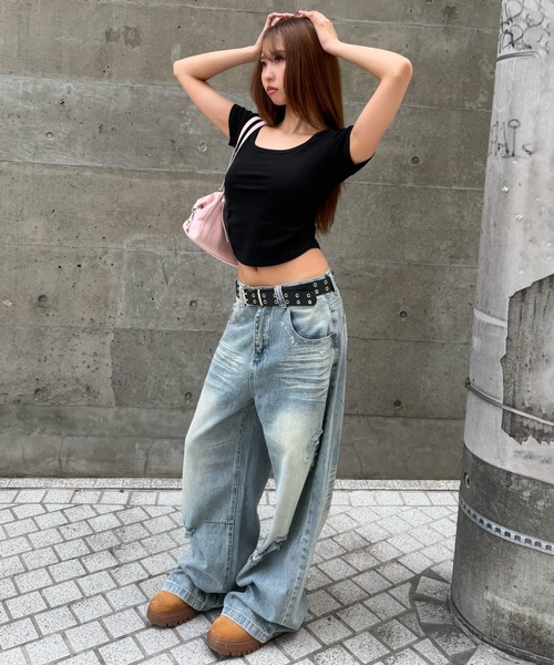 mindseeker girls(マインドシーカーガールズ)の「Side Gathered Cropped T-shirt / サイドギャザークロップドTシャツ(Tシャツ/カットソー・レディース・グレー/ホワイト/ブラック・FREE)」の4枚目の写真