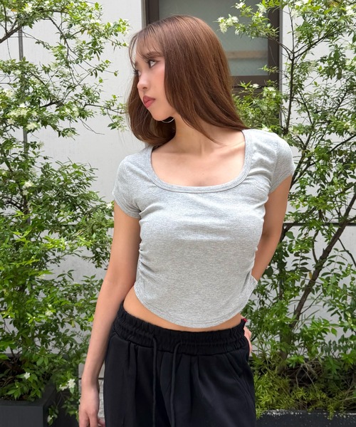 mindseeker girls(マインドシーカーガールズ)の「Side Gathered Cropped T-shirt / サイドギャザークロップドTシャツ(Tシャツ/カットソー・レディース・グレー/ホワイト/ブラック・FREE)」の5枚目の写真