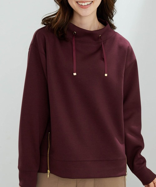 BELLUNA PLUS(ベルーナ)の「もっちりん裾ジッププルオーバー(Tシャツ/カットソー・レディース・グレイッシュベージュ/ブルー/ブラウン/ワイン・MEDIUM/LARGE/X-LARGE)」の4枚目の写真