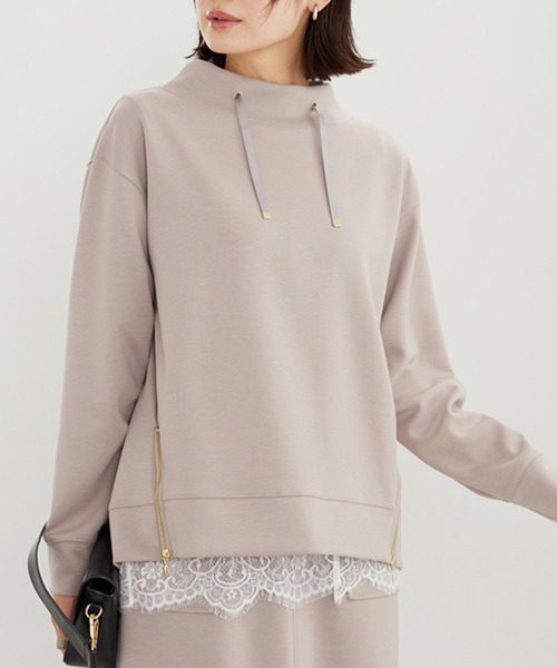 BELLUNA PLUS(ベルーナ)の「もっちりん裾ジッププルオーバー(Tシャツ/カットソー・レディース・グレイッシュベージュ/ブルー/ブラウン/ワイン・MEDIUM/LARGE/X-LARGE)」の3枚目の写真