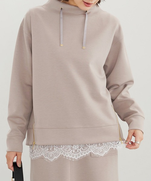 BELLUNA PLUS(ベルーナ)の「もっちりん裾ジッププルオーバー(Tシャツ/カットソー・レディース・グレイッシュベージュ/ブルー/ブラウン/ワイン・MEDIUM/LARGE/X-LARGE)」の6枚目の写真