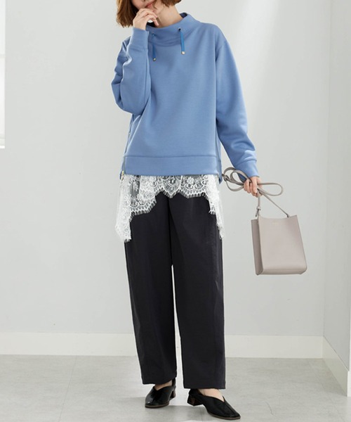 BELLUNA PLUS(ベルーナ)の「もっちりん裾ジッププルオーバー(Tシャツ/カットソー・レディース・グレイッシュベージュ/ブルー/ブラウン/ワイン・MEDIUM/LARGE/X-LARGE)」の14枚目の写真