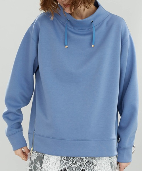 BELLUNA PLUS(ベルーナ)の「もっちりん裾ジッププルオーバー(Tシャツ/カットソー・レディース・グレイッシュベージュ/ブルー/ブラウン/ワイン・MEDIUM/LARGE/X-LARGE)」の10枚目の写真