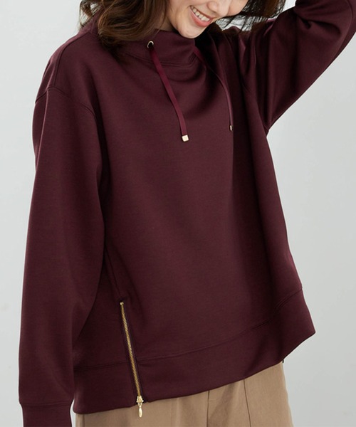 BELLUNA PLUS(ベルーナ)の「もっちりん裾ジッププルオーバー(Tシャツ/カットソー・レディース・グレイッシュベージュ/ブルー/ブラウン/ワイン・MEDIUM/LARGE/X-LARGE)」の15枚目の写真