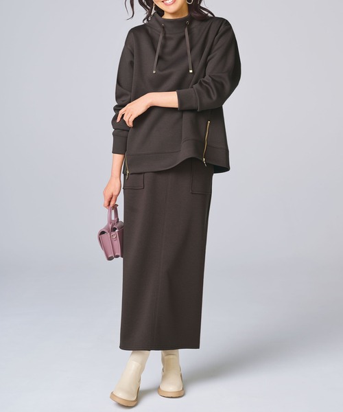 BELLUNA PLUS(ベルーナ)の「もっちりん裾ジッププルオーバー(Tシャツ/カットソー・レディース・グレイッシュベージュ/ブルー/ブラウン/ワイン・MEDIUM/LARGE/X-LARGE)」の5枚目の写真