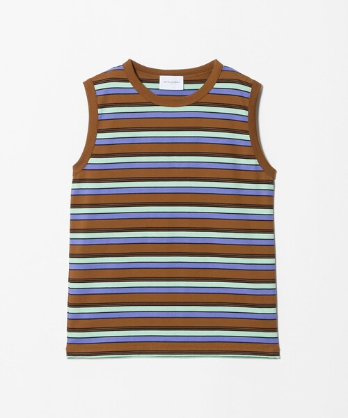 UNITED ARROWS（ユナイテッドアローズ）の「マルチボーダー ノースリーブ Tシャツ（タンクトップ・レディース・オフホワイト/ダークブラウン・FREE）」の2枚目の写真