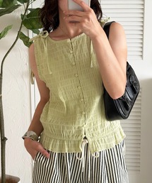 shirring sleeveless ribbon blouse / ノースリーブシャーリングリボンブラウス