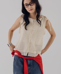 shirring sleeveless ribbon blouse / ノースリーブシャーリングリボンブラウス