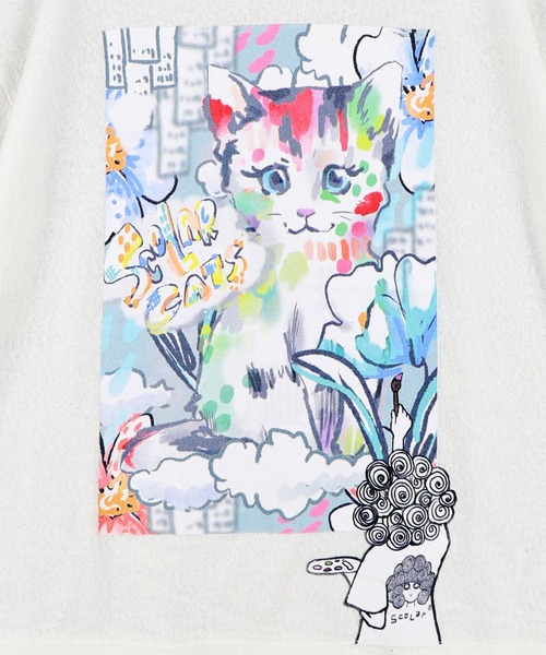 ScoLar(スカラー)の「ScoLar(スカラー) 画家スカラーちゃん ネコ柄Tシャツ(Tシャツ/カットソー・レディース・オフホワイト/ブラック・MEDIUM)」の10枚目の写真