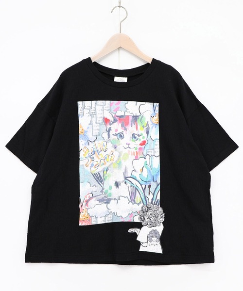 ScoLar(スカラー)の「ScoLar(スカラー) 画家スカラーちゃん ネコ柄Tシャツ(Tシャツ/カットソー・レディース・オフホワイト/ブラック・MEDIUM)」の11枚目の写真