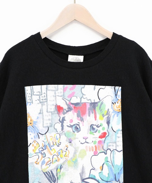 ScoLar(スカラー)の「ScoLar(スカラー) 画家スカラーちゃん ネコ柄Tシャツ(Tシャツ/カットソー・レディース・オフホワイト/ブラック・MEDIUM)」の13枚目の写真