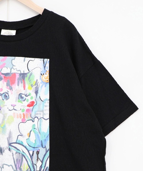 ScoLar(スカラー)の「ScoLar(スカラー) 画家スカラーちゃん ネコ柄Tシャツ(Tシャツ/カットソー・レディース・オフホワイト/ブラック・MEDIUM)」の14枚目の写真