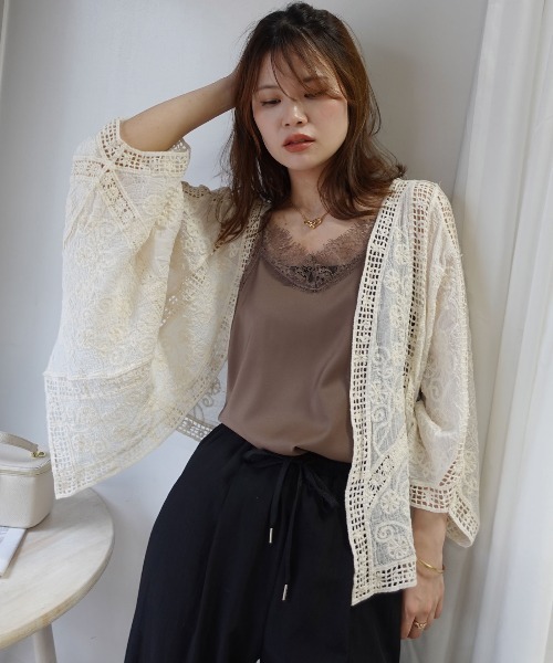 セール】刺繍レースクロシェドルマンカーディガン（カーディガン