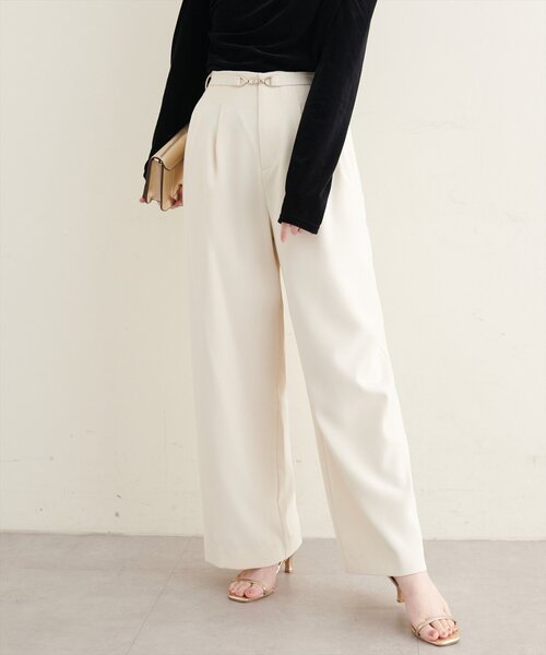 natural couture(ナチュラルクチュール)の「【sherbet line】接触冷感ベルト付きタック入りパンツ(その他パンツ・レディース・ブラウン/アイボリー/チャコールグレー・FREE)」の5枚目の写真