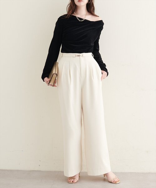 natural couture(ナチュラルクチュール)の「【sherbet line】接触冷感ベルト付きタック入りパンツ(その他パンツ・レディース・ブラウン/アイボリー/チャコールグレー・FREE)」の8枚目の写真