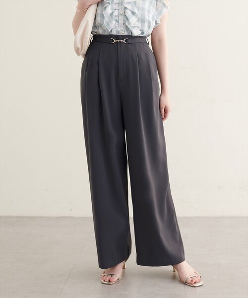 natural couture(ナチュラルクチュール)の「【sherbet line】接触冷感ベルト付きタック入りパンツ(その他パンツ・レディース・ブラウン/アイボリー/チャコールグレー・FREE)」の19枚目の写真