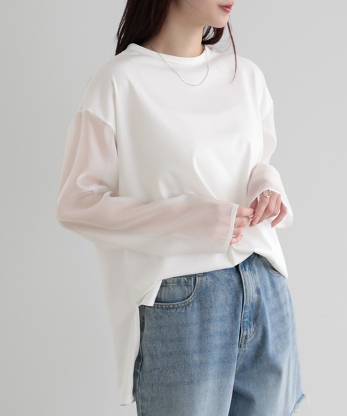 SUNFLOWER EIGHT(サンフラワーエイト)の「シアースリーブロングTシャツ(Tシャツ/カットソー・レディース・ブラック/オフホワイト・M)」の2枚目の写真