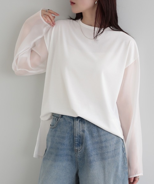 SUNFLOWER EIGHT(サンフラワーエイト)の「シアースリーブロングTシャツ(Tシャツ/カットソー・レディース・ブラック/オフホワイト・M)」の3枚目の写真