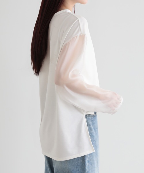 SUNFLOWER EIGHT(サンフラワーエイト)の「シアースリーブロングTシャツ(Tシャツ/カットソー・レディース・ブラック/オフホワイト・M)」の5枚目の写真