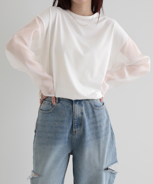 SUNFLOWER EIGHT(サンフラワーエイト)の「シアースリーブロングTシャツ(Tシャツ/カットソー・レディース・ブラック/オフホワイト・M)」の6枚目の写真