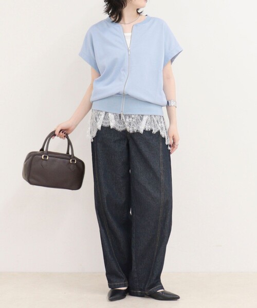fredy emue(フレディエミュ)の「ミニ裏毛前開きZIPプルオーバー(Tシャツ/カットソー・レディース・ネイビー/サックスブルー/ベージュ/ライトグレー・38)」の6枚目の写真