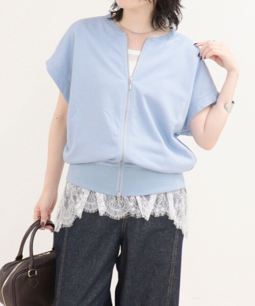 fredy emue(フレディエミュ)の「ミニ裏毛前開きZIPプルオーバー(Tシャツ/カットソー・レディース・ネイビー/サックスブルー/ベージュ/ライトグレー・38)」の14枚目の写真
