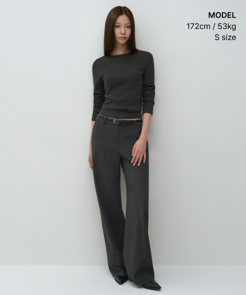 MUSINSA STANDARD WOMAN（ムシンサスタンダードウーマン）の「ウィメンズスリムクルーネック長袖Tシャツ[チャコールグレー]（Tシャツ/カットソー・レディース・その他・X-SMALL/MEDIUM/SMALL/LARGE）」の2枚目の写真