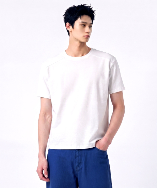 UNDEROFF(アンダーオフ)の「マッスルフィットクロップ切り替え半袖Tシャツホワイト(Tシャツ/カットソー・メンズ・ホワイト・MEDIUM/LARGE/X-LARGE)」の3枚目の写真
