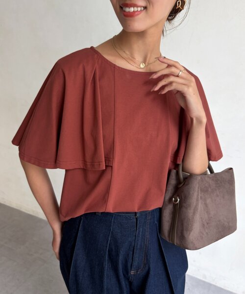 Chez toi(シェトワ)の「ケープカットソー(Tシャツ/カットソー・レディース・オレンジ/ブラック・FREE)」の1枚目の写真