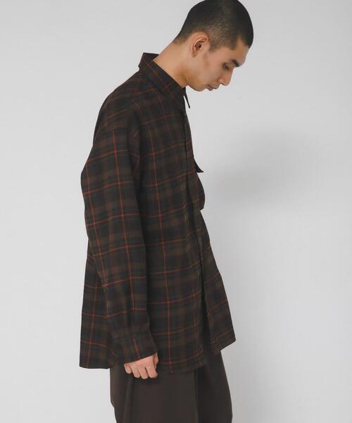 EKAL(エカル)の「チェックロングスリーブシャツ(シャツ/ブラウス・メンズ・ネイビー/ブラウン・MEDIUM/LARGE)」の3枚目の写真