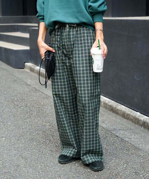 OUTDOOR PRODUCTS(アウトドアプロダクツ)の「COTTON CHECK PAJAMA PT(スラックス・レディース・ブラック/グリーン・38/36)」の10枚目の写真