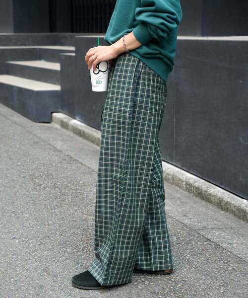 OUTDOOR PRODUCTS(アウトドアプロダクツ)の「COTTON CHECK PAJAMA PT(スラックス・レディース・ブラック/グリーン・38/36)」の11枚目の写真