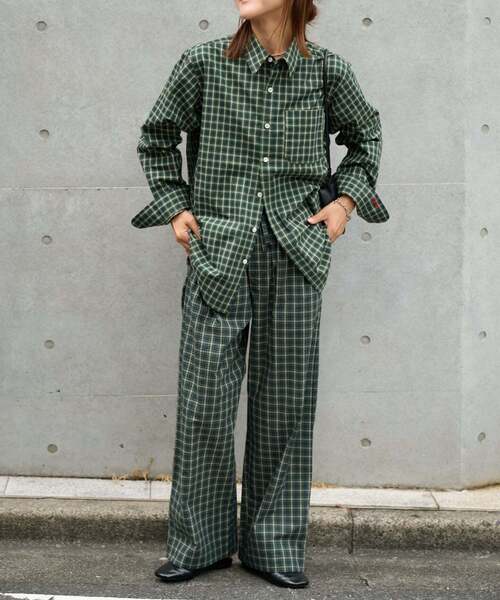OUTDOOR PRODUCTS(アウトドアプロダクツ)の「COTTON CHECK PAJAMA PT(スラックス・レディース・ブラック/グリーン・38/36)」の21枚目の写真