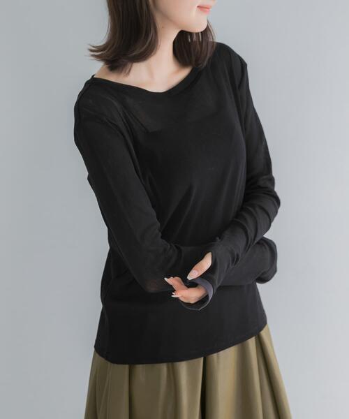 URBAN RESEARCH ROSSO WOMEN（アーバンリサーチ　ロッソ）の「コットンチュールドッキングカットソー（Tシャツ/カットソー・レディース・グリーン/ブラック/オフホワイト・FREE）」の2枚目の写真