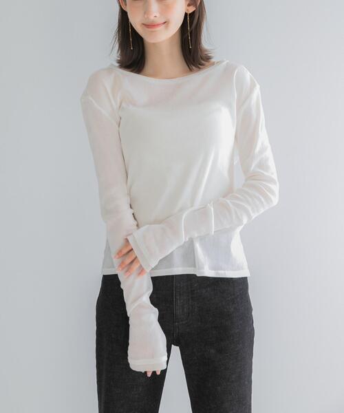 URBAN RESEARCH ROSSO WOMEN（アーバンリサーチ　ロッソ）の「コットンチュールドッキングカットソー（Tシャツ/カットソー・レディース・グリーン/ブラック/オフホワイト・FREE）」の5枚目の写真