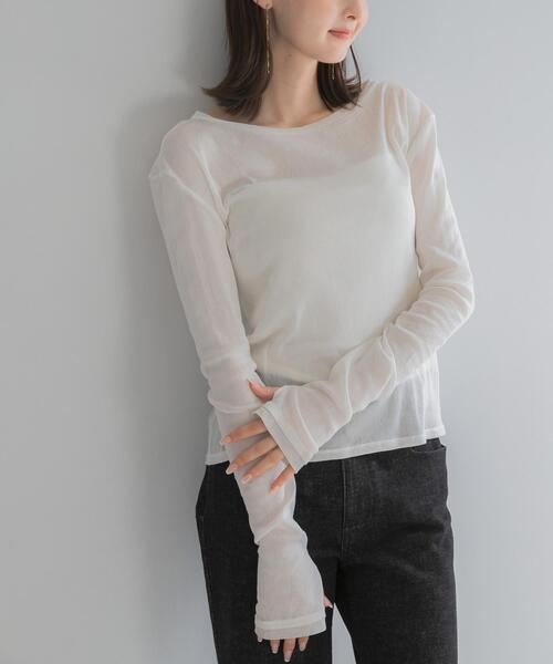 URBAN RESEARCH ROSSO WOMEN（アーバンリサーチ　ロッソ）の「コットンチュールドッキングカットソー（Tシャツ/カットソー・レディース・グリーン/ブラック/オフホワイト・FREE）」の6枚目の写真