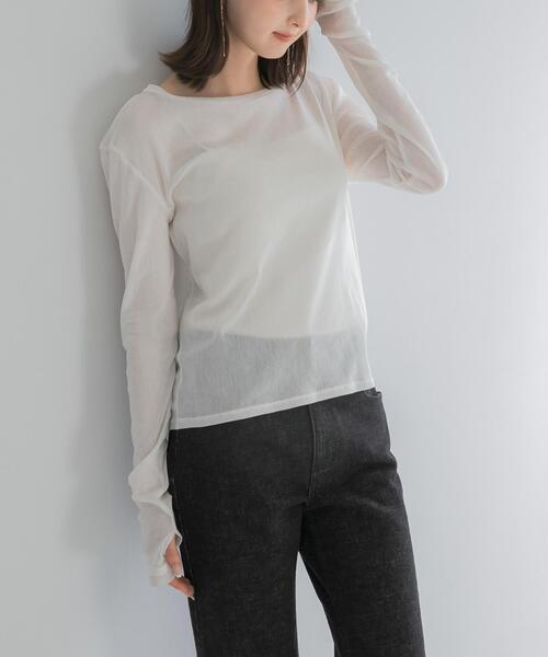 URBAN RESEARCH ROSSO WOMEN（アーバンリサーチ　ロッソ）の「コットンチュールドッキングカットソー（Tシャツ/カットソー・レディース・グリーン/ブラック/オフホワイト・FREE）」の7枚目の写真