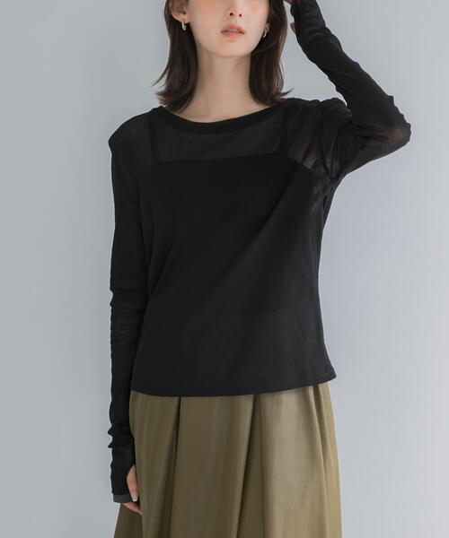 URBAN RESEARCH ROSSO WOMEN（アーバンリサーチ　ロッソ）の「コットンチュールドッキングカットソー（Tシャツ/カットソー・レディース・グリーン/ブラック/オフホワイト・FREE）」の11枚目の写真