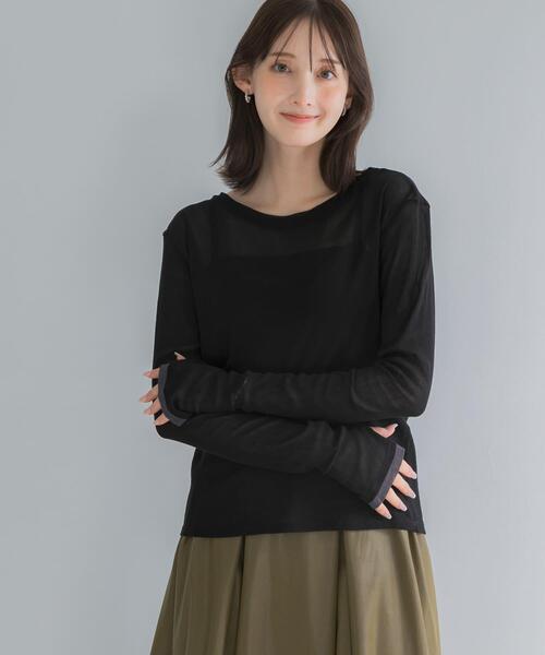 URBAN RESEARCH ROSSO WOMEN（アーバンリサーチ　ロッソ）の「コットンチュールドッキングカットソー（Tシャツ/カットソー・レディース・グリーン/ブラック/オフホワイト・FREE）」の12枚目の写真