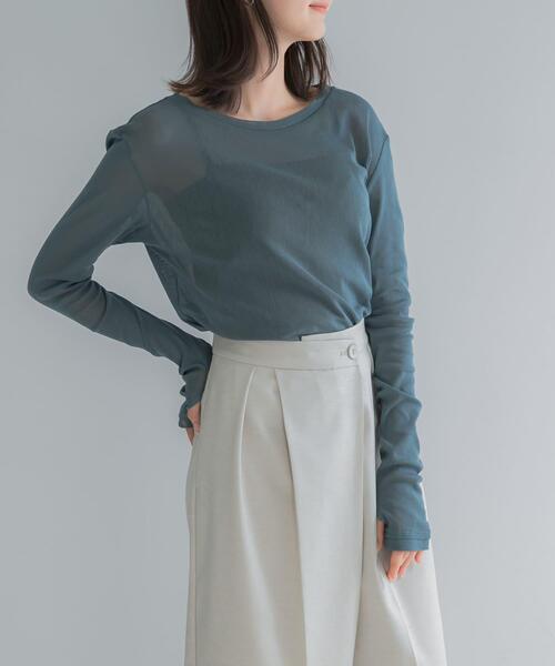 URBAN RESEARCH ROSSO WOMEN（アーバンリサーチ　ロッソ）の「コットンチュールドッキングカットソー（Tシャツ/カットソー・レディース・グリーン/ブラック/オフホワイト・FREE）」の21枚目の写真