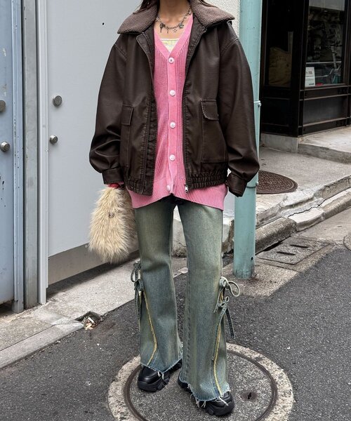 CIAOPANIC(チャオパニック)の「襟切替2WAYヴィンテージレザーブルゾン(ブルゾン・メンズ・ブラウン/ブラック・MEDIUM/SMALL/LARGE)」の9枚目の写真