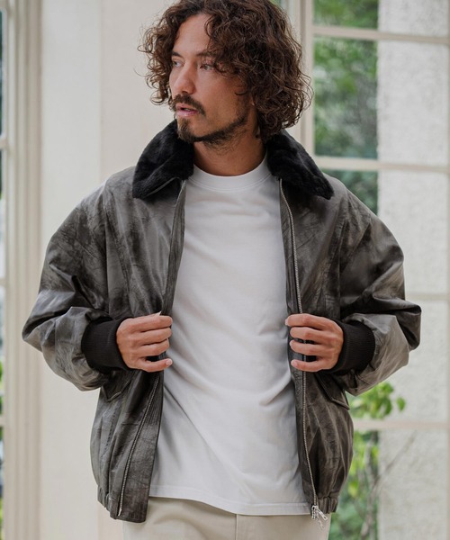 CAMBIO（カンビオ）の「mj11900- エコファーカラーPUショートブルゾン（ブルゾン・メンズ・ブラック/グレー/ブラウン・XL/L/M）」の5枚目の写真