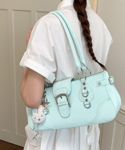 gossip!ロサンゼルス(ゴシップロサンゼルス)の「【Y2Kガーリー】 スウェード バックルデザイン スタッズ ショルダーバッグ(ショルダーバッグ・レディース・ブラック/ミント・FREE)」の8枚目の写真