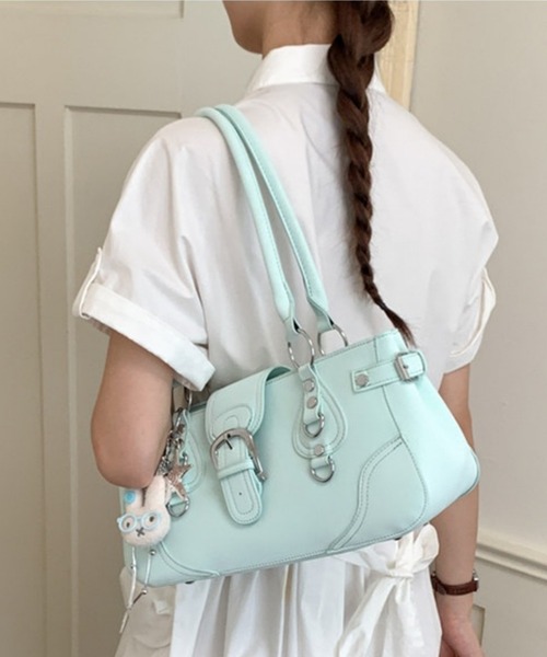 gossip!ロサンゼルス(ゴシップロサンゼルス)の「【Y2Kガーリー】 スウェード バックルデザイン スタッズ ショルダーバッグ(ショルダーバッグ・レディース・ブラック/ミント・FREE)」の9枚目の写真
